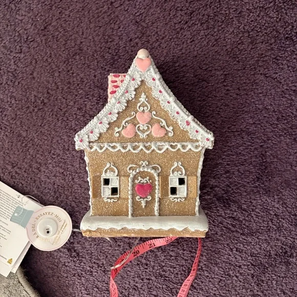 NWT-Gingerbread House Holiday Decoration - Brown and Pink - Picture 10 of 16